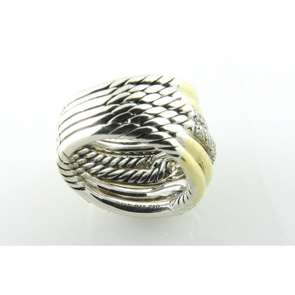 David Yurman 18K Gold Sterling Diamond Triple Loop Labyrinth Ring 7 #10708 - Picture 9 of 11